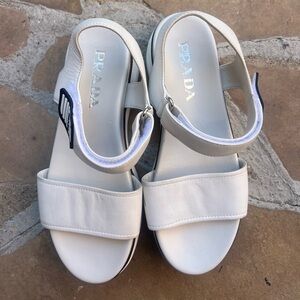 Like new white leather Prada platform sandals